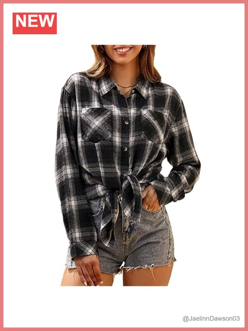 Womens Flannel Shirt Long Sleeve Plaid Button Down Loose Fit Casual Top